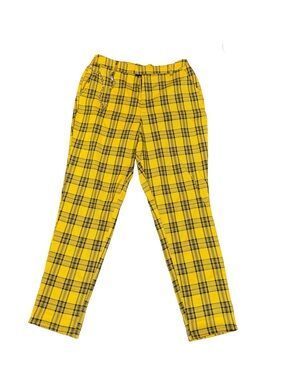 Hot Topic Yellow and Black Plaid Straight Leg Pants with Belt Loop Chain